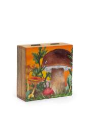 KDMD Mushroom Design Maroon & Teal Square Storage Box 13.5cm in Brown