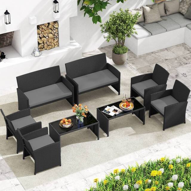 Costway 4PCS Patio Rattan Conversation Set Wicker Furniture Set W/Cushions in Grey - image 1