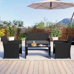 Costway 4PCS Patio Rattan Conversation Set Wicker Furniture Set W/Cushions in Grey - thumbnail 5