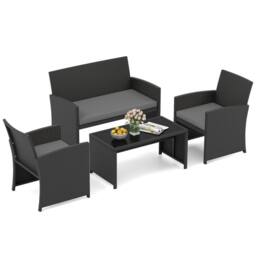 Costway 4PCS Patio Rattan Conversation Set Wicker Furniture Set W/Cushions in Grey - thumbnail 3