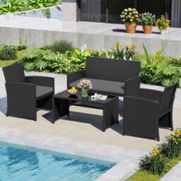 Costway 4PCS Patio Rattan Conversation Set Wicker Furniture Set W/Cushions in Grey - thumbnail 4