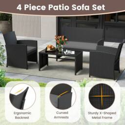 Costway 4PCS Patio Rattan Conversation Set Wicker Furniture Set W/Cushions in Grey - thumbnail 9