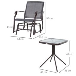OUTSUNNY 3 PCS Outdoor Sling Fabric Rocking Glider Chair w/ Table Set in Grey - thumbnail 3