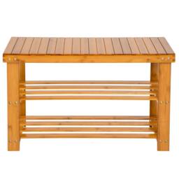 tectake Shoe Rack - With Bench, 3 Levels Of Shelving, 70 X 28 X 45.5 Cm in Brown - thumbnail 3
