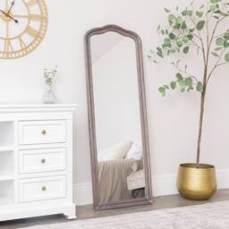 Melody Maison Slim Arched Washed Wooden Framed Leaner Mirror - 50cm X 140cm in Brown - Size: 50 cm X 140 cm