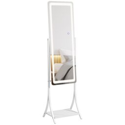 HOMCOM LED Lighted Full Length Mirror, Floor Standing Mirror with Shelf in White - thumbnail 2