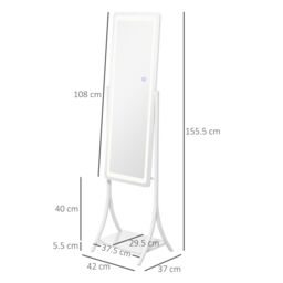 HOMCOM LED Lighted Full Length Mirror, Floor Standing Mirror with Shelf in White - thumbnail 3