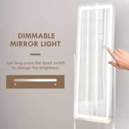 HOMCOM LED Lighted Full Length Mirror, Floor Standing Mirror with Shelf in White - thumbnail 4