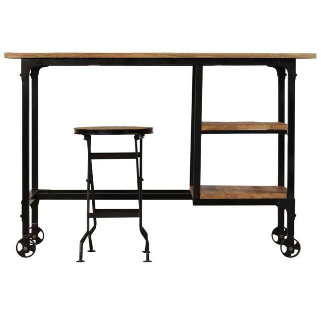 Berkfield Home Desk with Folding Stool Solid Mango Wood 115x50x76 cm in Brown - Size: 115 x 50 x 76 cm - image 1