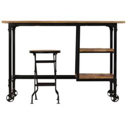 Berkfield Home Desk with Folding Stool Solid Mango Wood 115x50x76 cm in Brown - Size: 115 x 50 x 76 cm - thumbnail 1