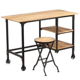 Berkfield Home Desk with Folding Stool Solid Mango Wood 115x50x76 cm in Brown - Size: 115 x 50 x 76 cm - thumbnail 9