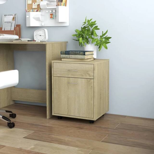 Berkfield Home Rolling Cabinet Sonoma Oak 45x38x54 cm Engineered Wood in Light Brown - Size: 45 x 38 x 54 cm - image 1