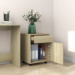 Berkfield Home Rolling Cabinet Sonoma Oak 45x38x54 cm Engineered Wood in Light Brown - Size: 45 x 38 x 54 cm - thumbnail 3
