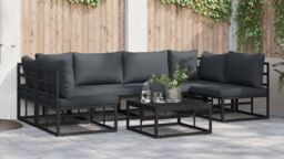 Berkfield Home Garden Sofa Set 7 pcs Black 70 x 70 x 32 cm Aluminium - thumbnail 6