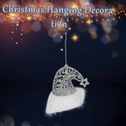VFM e-Store Christmas Glitter Santa Hat Hanging Decoration 11cm x 10cm Silver X 1 - Size: 11 cm x 10 cm - thumbnail 3