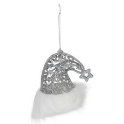 VFM e-Store Christmas Glitter Santa Hat Hanging Decoration 11cm x 10cm Silver X 1 - Size: 11 cm x 10 cm