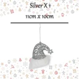 VFM e-Store Christmas Glitter Santa Hat Hanging Decoration 11cm x 10cm Silver X 1 - Size: 11 cm x 10 cm - thumbnail 2