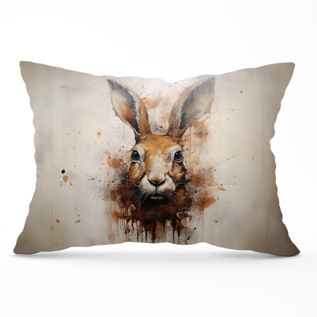 Warren Reed - Designer Watercolour Hare Face Cushions in Brown - Size: 60 cm x 60 cm - image 1