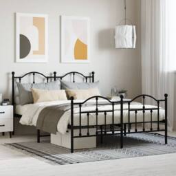 Berkfield Home Metal Bed Frame with Headboard & Footboard Black 150x200 cm King Size - thumbnail 1