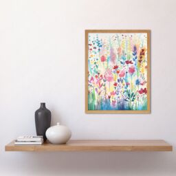 "Artery8 Wall Art Print Soft Pastel Wildflower Floral Folk Art Framed in Light Oak - Size: W12"" x H16""" - thumbnail 2