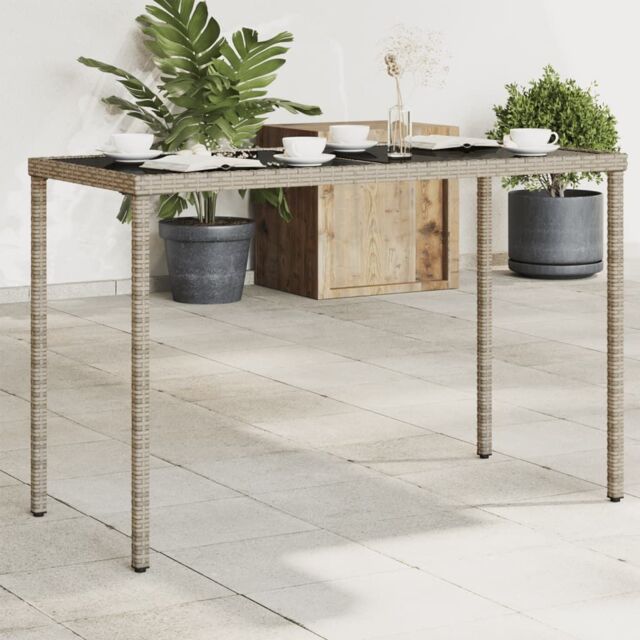 Berkfield Home Garden Table with Glass Top Grey 115x54x74 cm Poly Rattan - Size: 115 x 54 x 74 cm - image 1