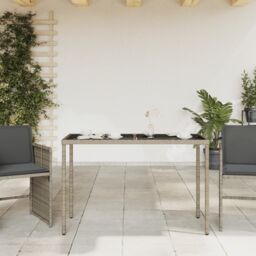 Berkfield Home Garden Table with Glass Top Grey 115x54x74 cm Poly Rattan - Size: 115 x 54 x 74 cm - thumbnail 3