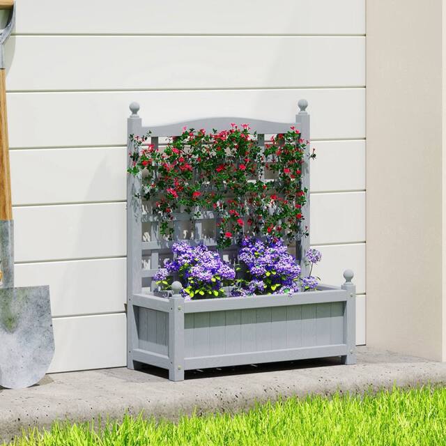OUTSUNNY Raised Garden Bed with Trellis Garden Planters Indoor Grey - image 1