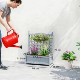 OUTSUNNY Raised Garden Bed with Trellis Garden Planters Indoor Grey - thumbnail 3