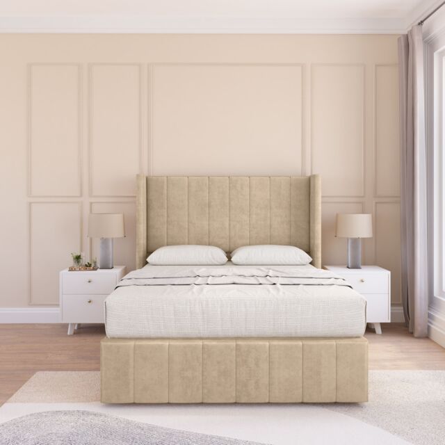 "Sloomy Melbourne Coniston Bed Set, No Drawers & 54"" Wingback Headboard in Cream - Size: Small Double" - image 1