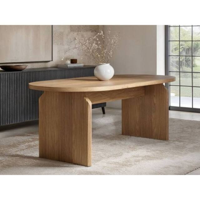 Solace+Co Varm Wooden Ribbed Dining Table Oak in Light Oak - image 1