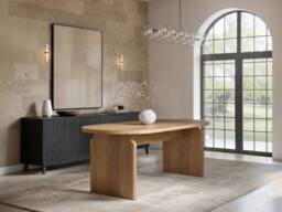 Solace+Co Varm Wooden Ribbed Dining Table Oak in Light Oak - thumbnail 2