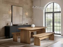 Solace+Co Varm Wooden Ribbed Dining Table Oak in Light Oak - thumbnail 3