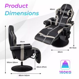 Costway Massage Gaming Chair Height Adjustable Swivel Racing Video Gaming Recliner in Grey - thumbnail 2