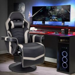Costway Massage Gaming Chair Height Adjustable Swivel Racing Video Gaming Recliner in Grey - thumbnail 3