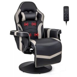 Costway Massage Gaming Chair Height Adjustable Swivel Racing Video Gaming Recliner in Grey - thumbnail 1