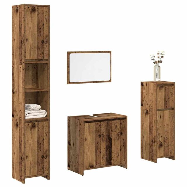 Berkfield Home 4 Piece Bathroom Furniture Set Old Wood Engineered Wood in Brown - image 1