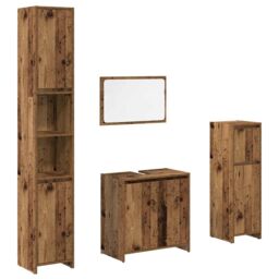 Berkfield Home 4 Piece Bathroom Furniture Set Old Wood Engineered Wood in Brown - thumbnail 2