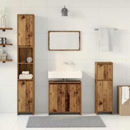 Berkfield Home 4 Piece Bathroom Furniture Set Old Wood Engineered Wood in Brown - thumbnail 3