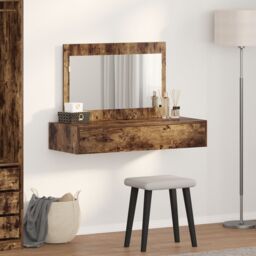 Berkfield Home Wall Hanging Dressing Table Smoked Oak 100x40x70 cm in Brown - Size: 100 x 40 x 70 cm - thumbnail 4
