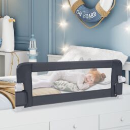 Costway Foldable Bed Rail Toddlers 120cm Swing Down Baby Bed Guard Rail-Grey in Grey - thumbnail 2