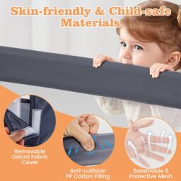 Costway Foldable Bed Rail Toddlers 120cm Swing Down Baby Bed Guard Rail-Grey in Grey - thumbnail 5