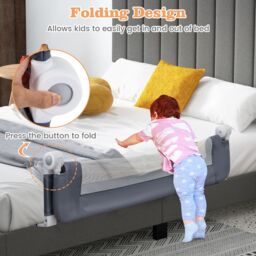 Costway Foldable Bed Rail Toddlers 120cm Swing Down Baby Bed Guard Rail-Grey in Grey - thumbnail 4