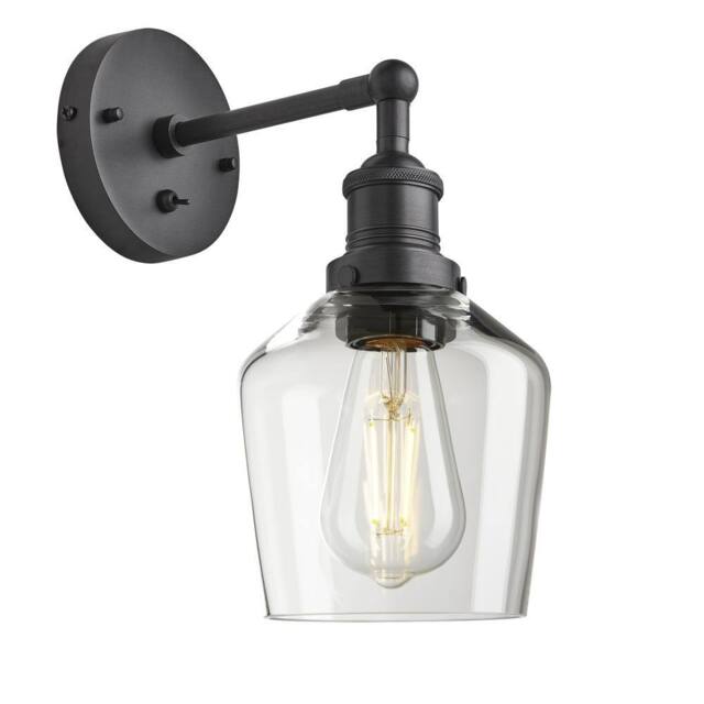 Industville Brooklyn Glass Schoolhouse Wall Light - 5.5 Inch - Clear in Dark Grey - Size: Medium - image 1