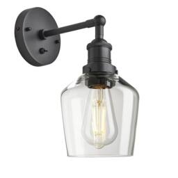 Industville Brooklyn Glass Schoolhouse Wall Light - 5.5 Inch - Clear in Dark Grey - Size: Medium