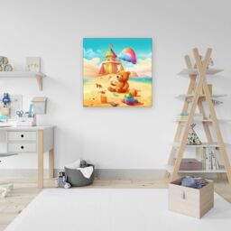 Warren Reed - Designer Bear On A Beach Holiday Canvas in Yellow - Size: w10 inch x h10 inch - thumbnail 3