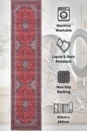 Kukoon Washable Runner Rug Red Oriental Long Hallway Carpet Mat 60cm x 240cm - Size: 60 cm x 240 cm - thumbnail 1