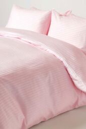 Homescapes Egyptian Cotton Stripe Duvet Cover & Pillowcase 330 TC in Pink - Size: King - thumbnail 1