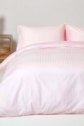 Homescapes Egyptian Cotton Stripe Duvet Cover & Pillowcase 330 TC in Pink - Size: King - thumbnail 2