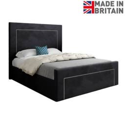 KDMD Macclesfield Upholstered Black Soft Velvet Designer Bed Frame - Size: Double - thumbnail 3