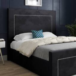 KDMD Macclesfield Upholstered Black Soft Velvet Designer Bed Frame - Size: Double - thumbnail 5